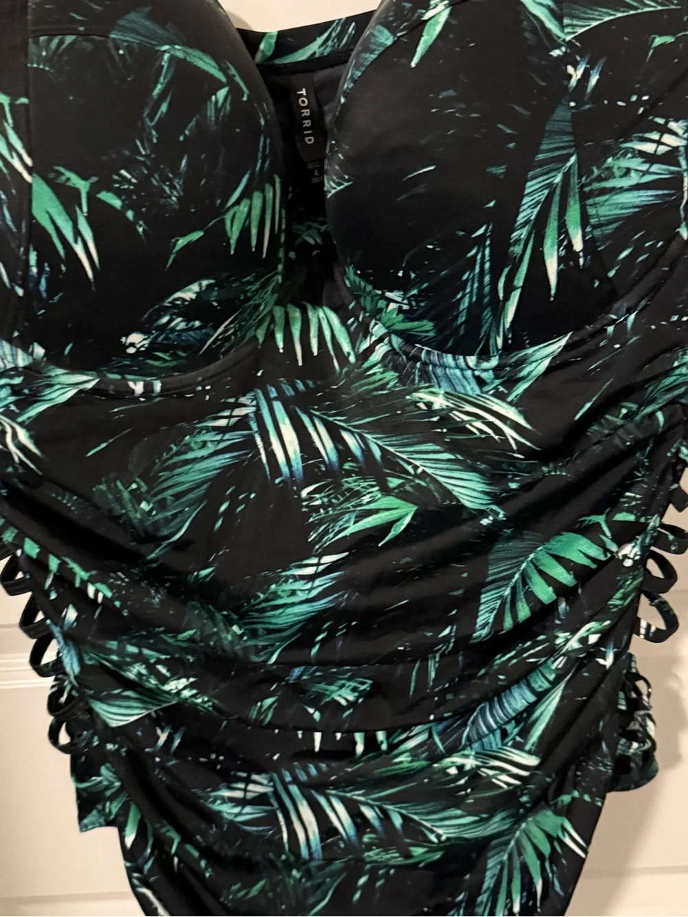 torrid Black & Green Palm Ruched One-Piece Swimsuit - Picture 2 of 7